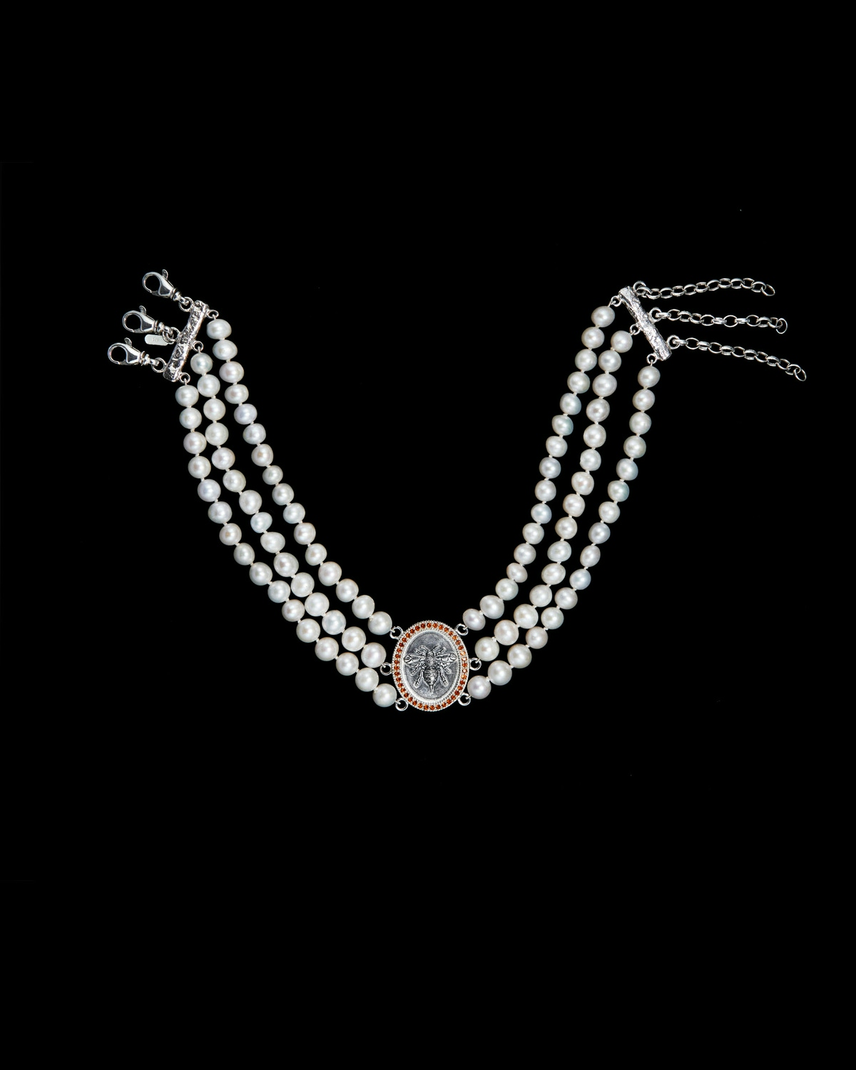 Bee Three Strand Pearl Necklace-image-0