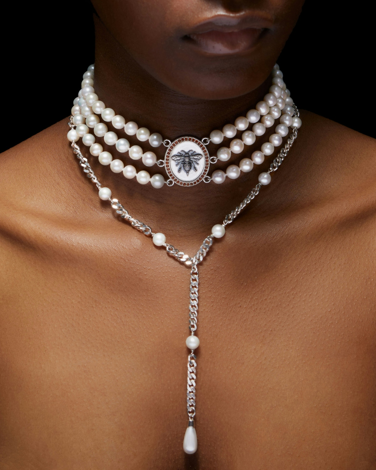 Bee Three Strand Pearl Necklace-image-1