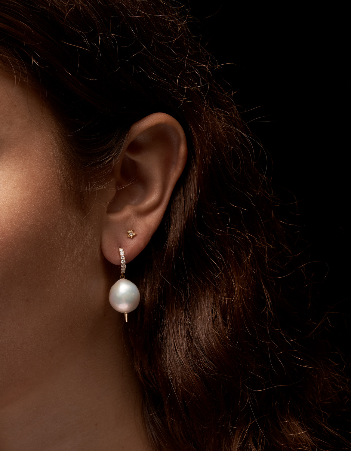Pierced Pearl Diamond Earring-image-1