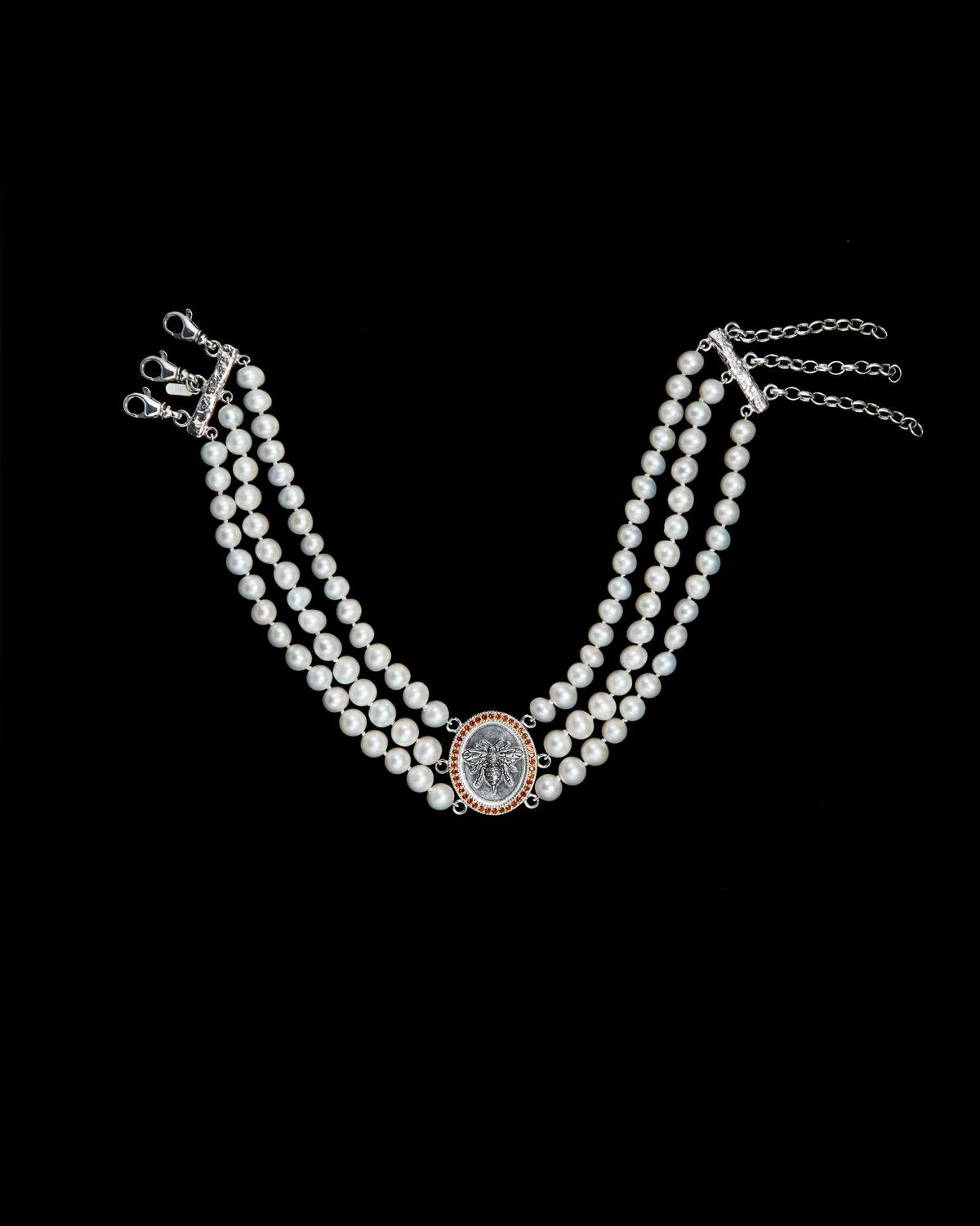 Bee Three Strand Pearl Necklace