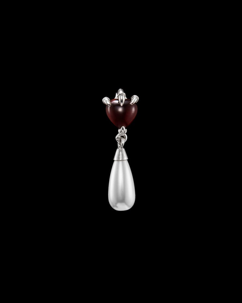 Silver - Red Garnet & Glass Pearl