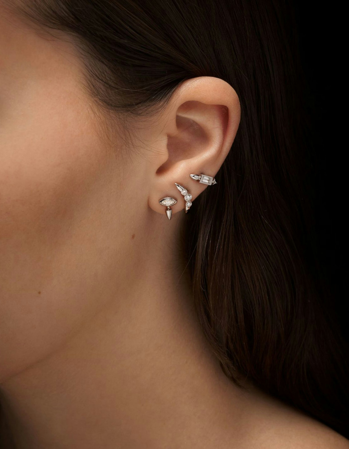 Pierced Baguette Diamond Ear Stud-image-1