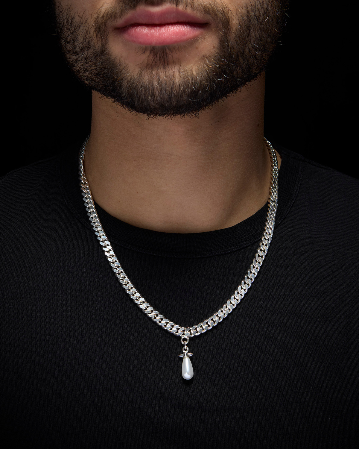 Chunky Chain Drop Pearl Long Necklace-image-1