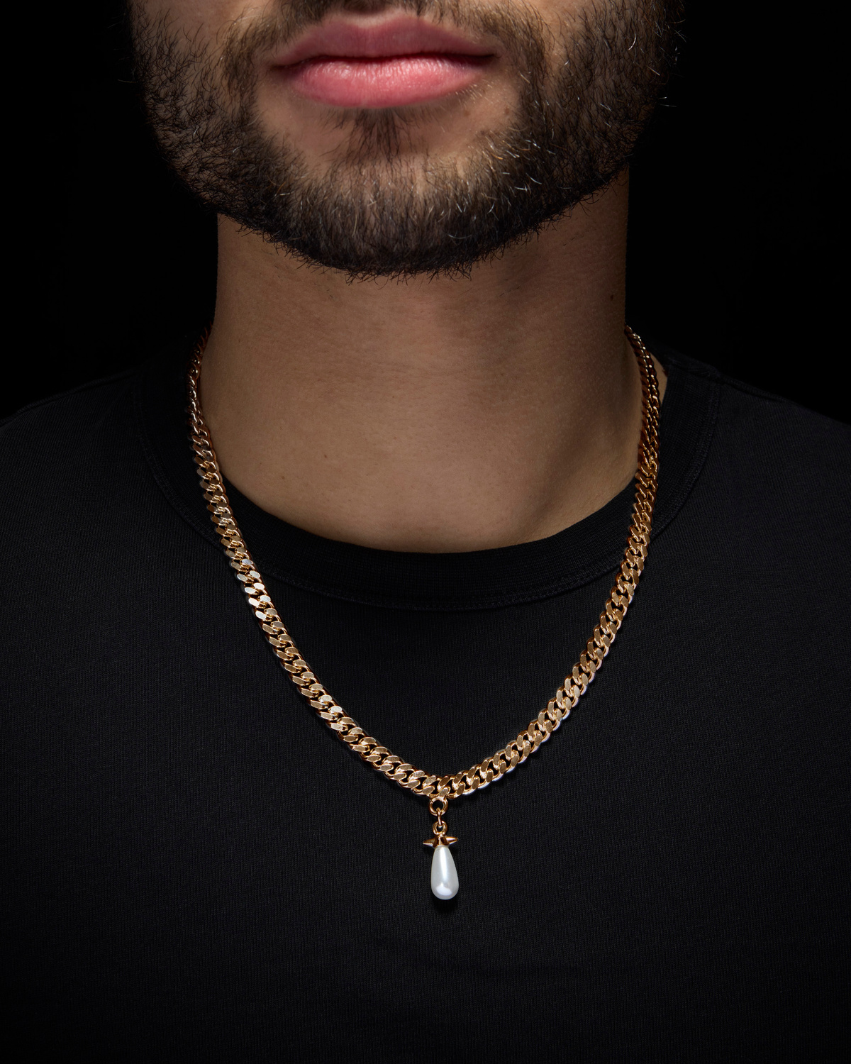 Chunky Chain Drop Pearl Long Necklace-image-1