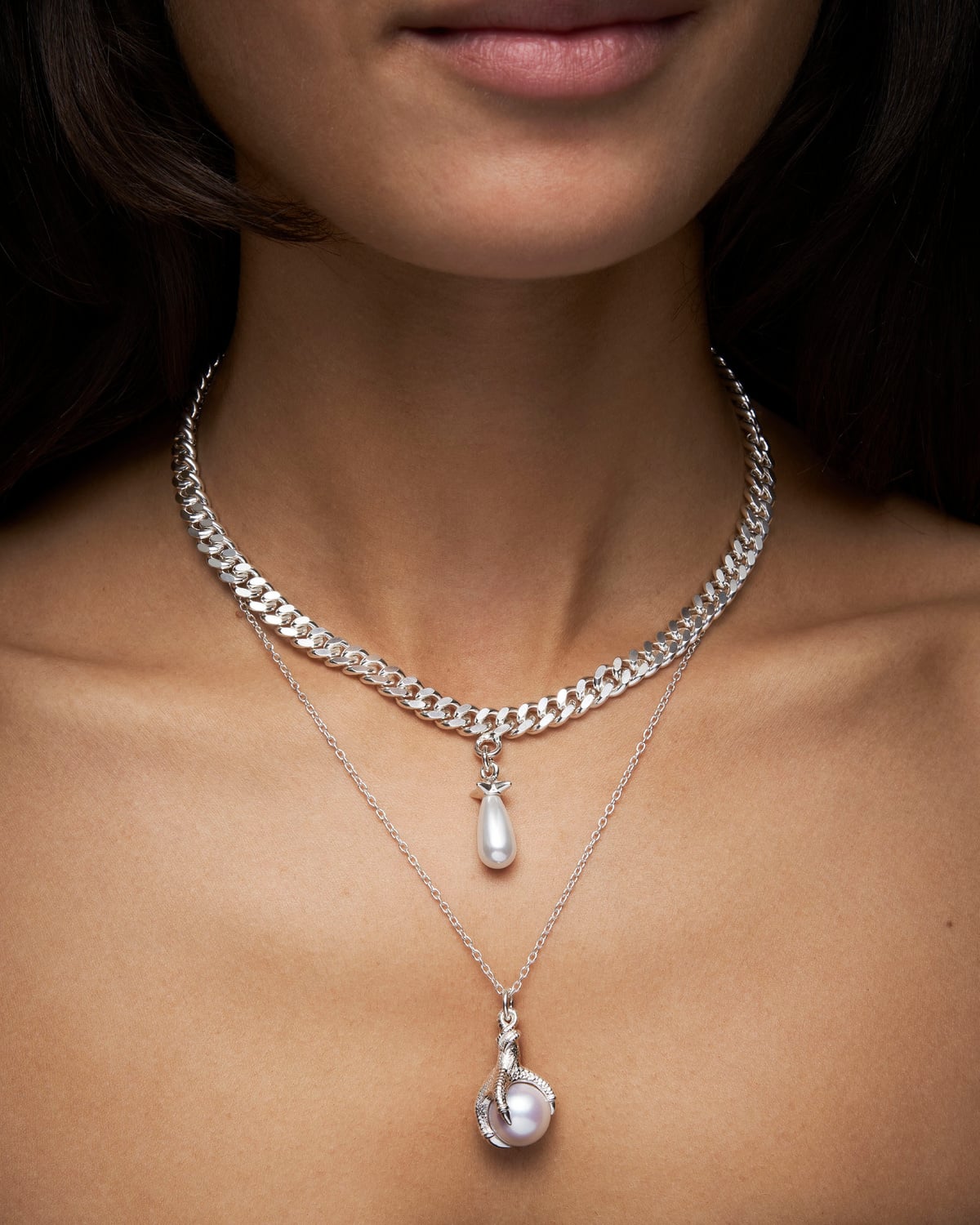 Chunky Chain Drop Pearl Necklace-image-2
