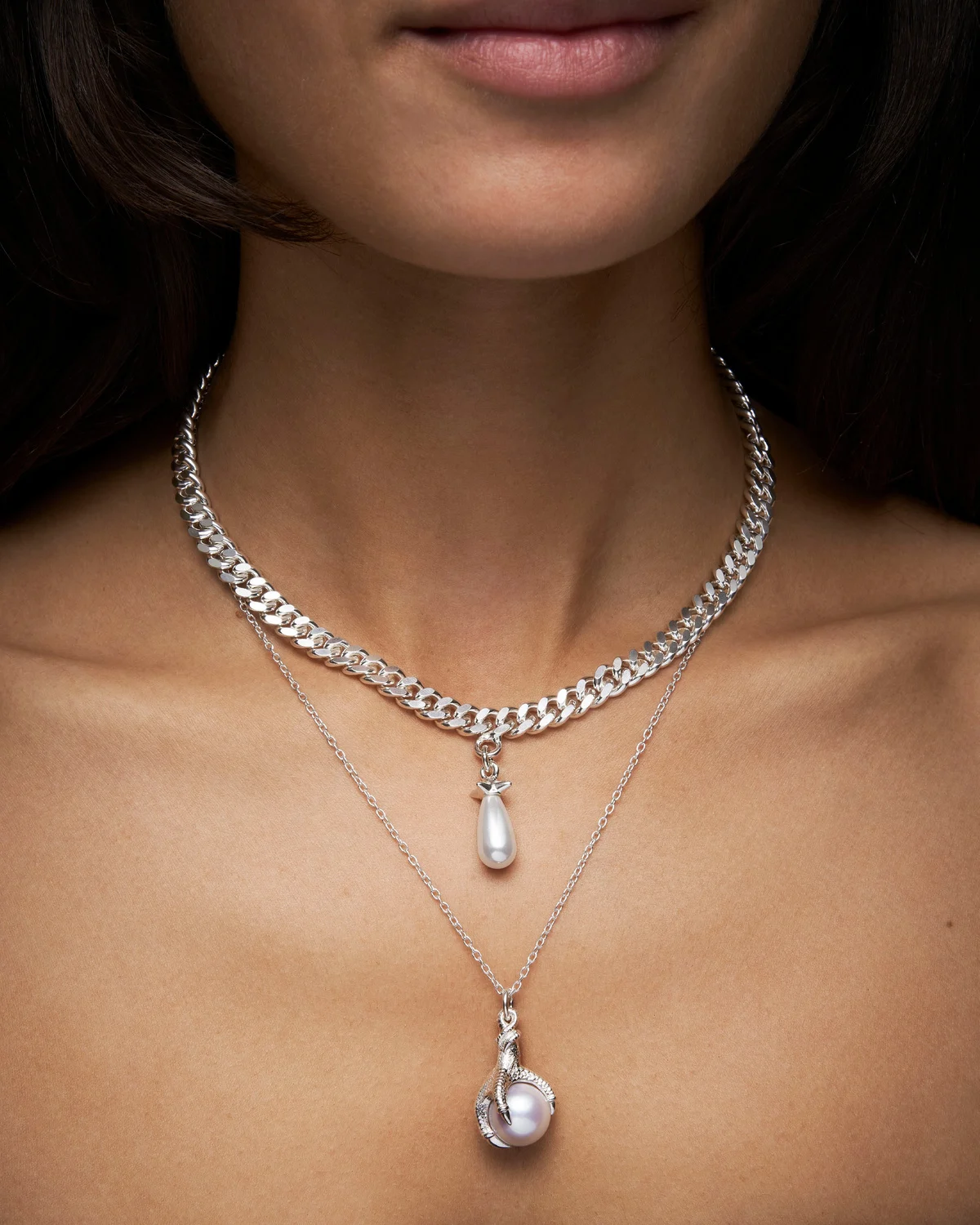 Chunky Chain Drop Pearl Necklace-image-2