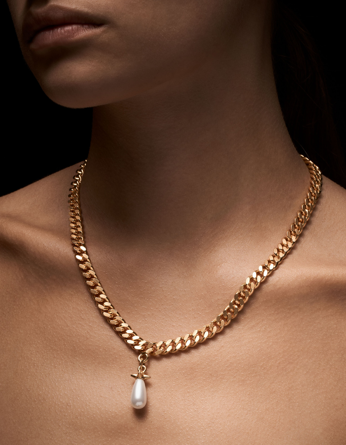 Chunky Chain Drop Pearl Necklace-image-1