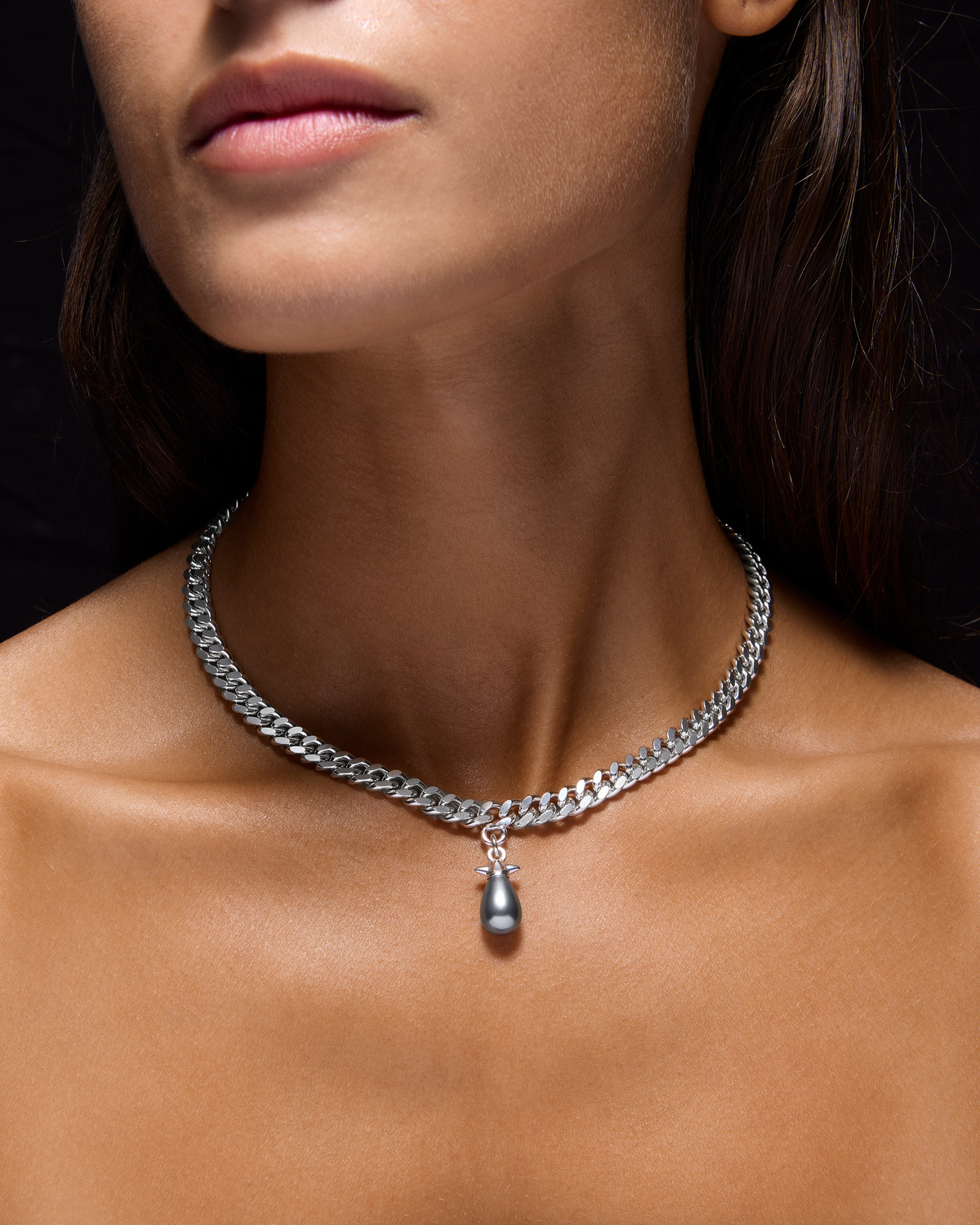 Chunky Chain Drop Pearl Necklace-image-1