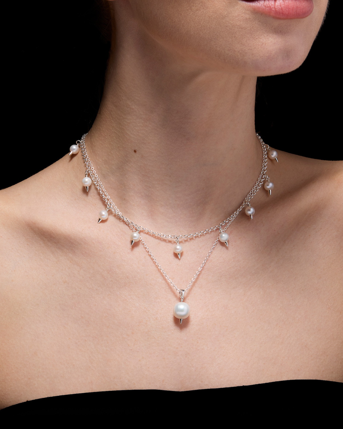 Charmed Pierced Pearl Necklace-image-2