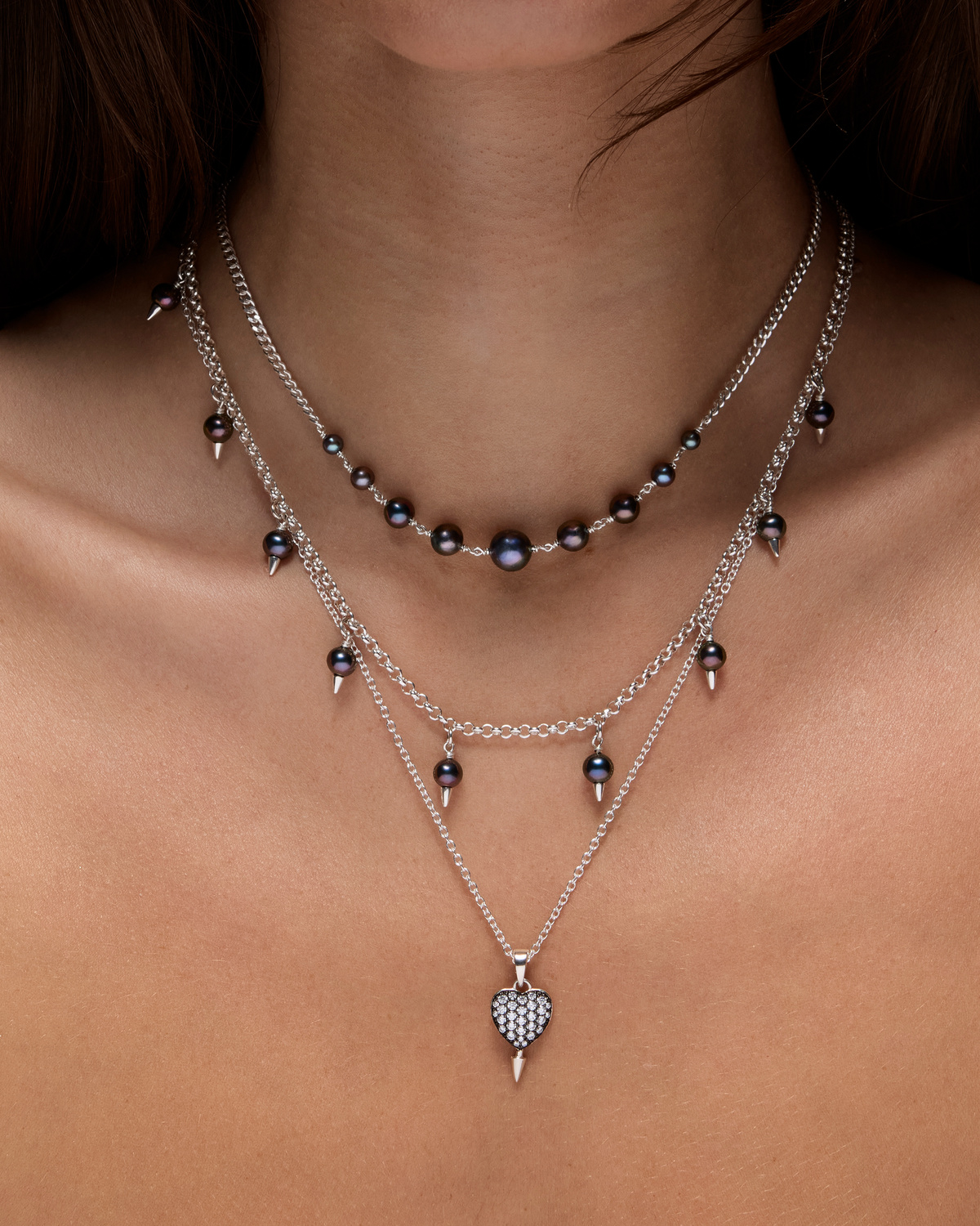 Pierced Pearl Necklace Black Pearl-image-3