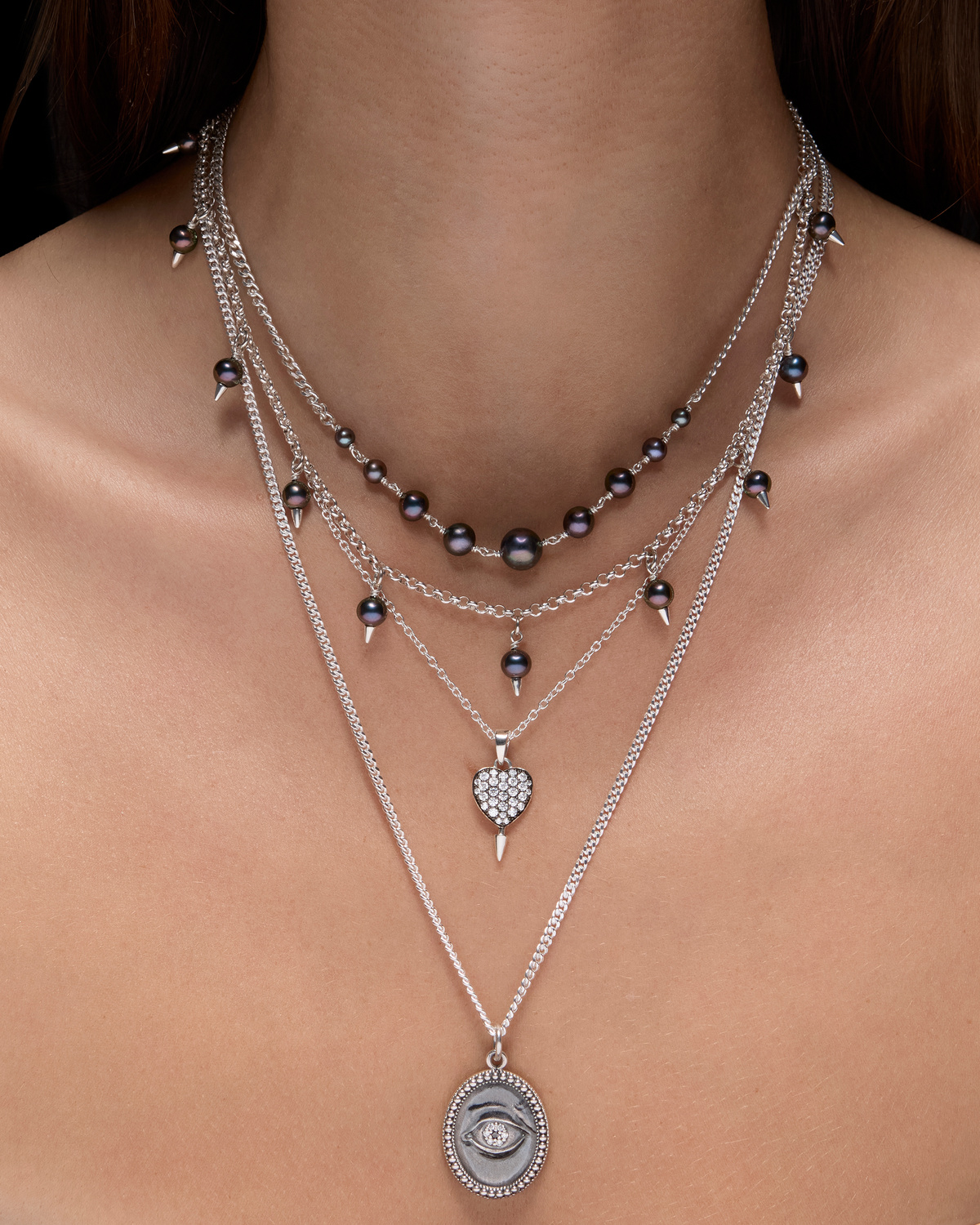 Pierced Pearl Necklace Black Pearl-image-2