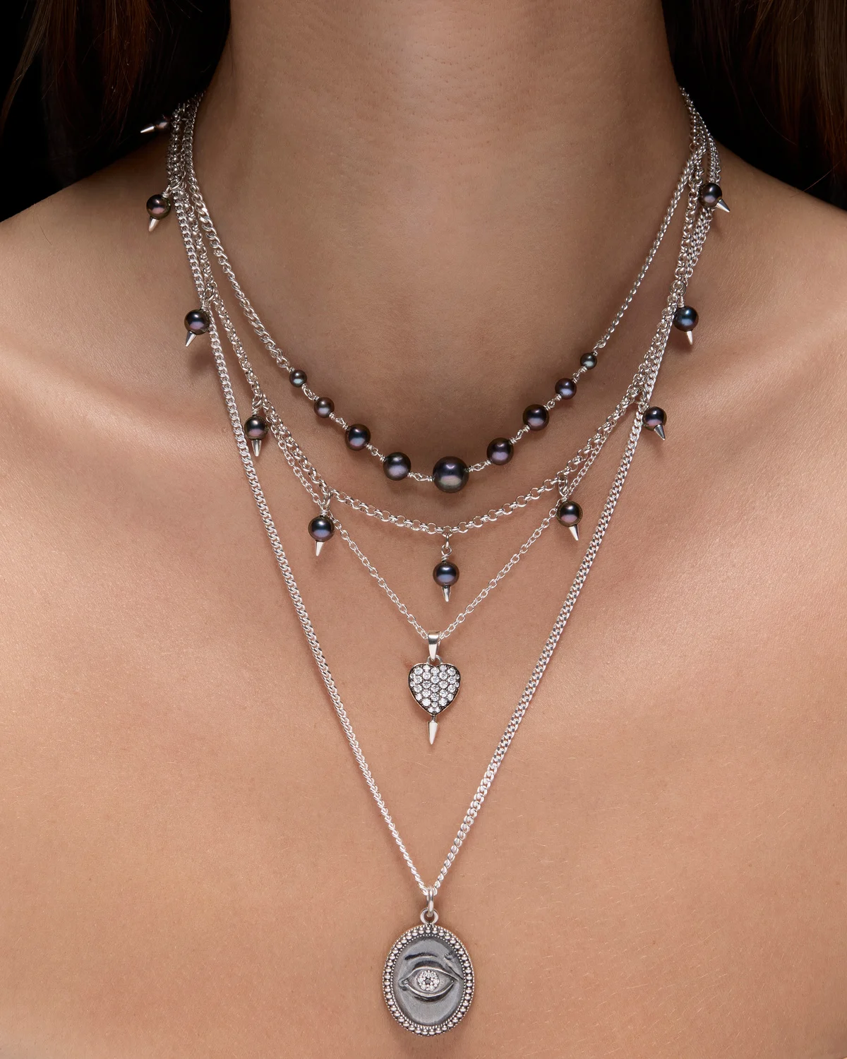 Pierced Pearl Necklace Black Pearl-image-2