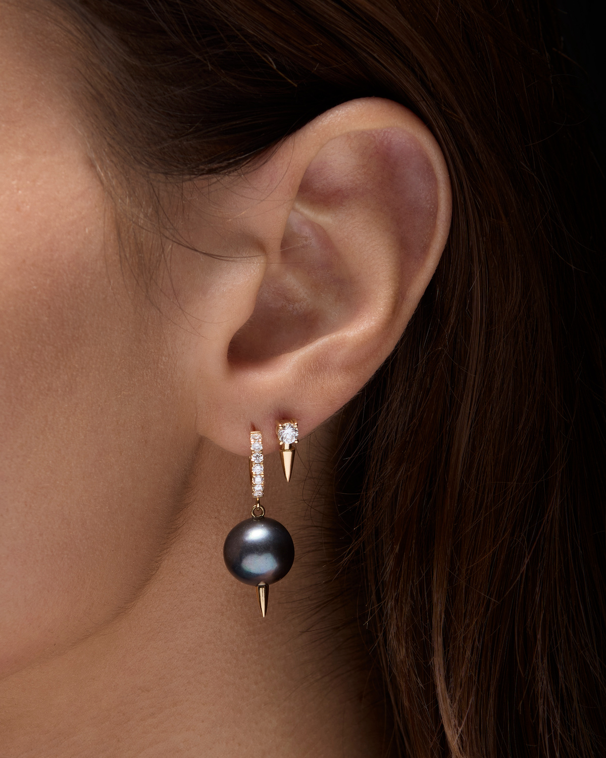 Pierced Pearl Diamond Earring-image-2