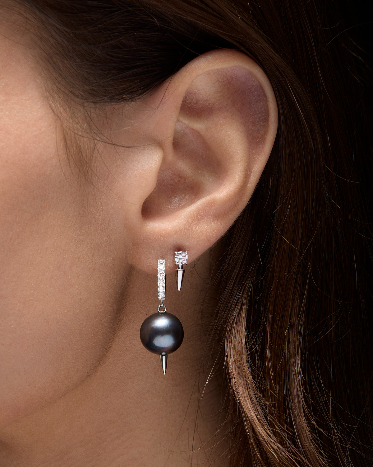 Pierced Pearl Diamond Earring-image-2