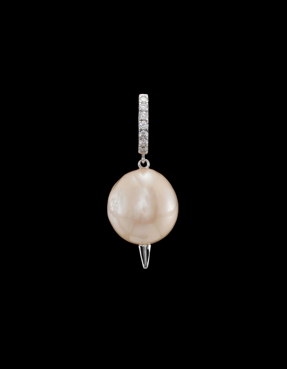 Pierced Pearl Diamond Earring-image-0
