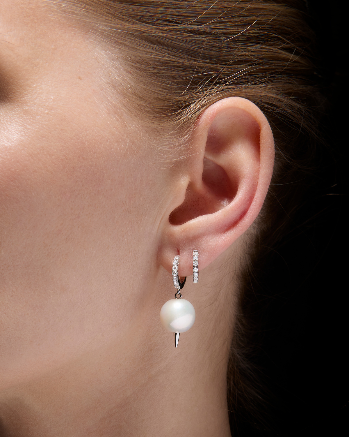 Pierced Pearl Diamond Earring-image-3