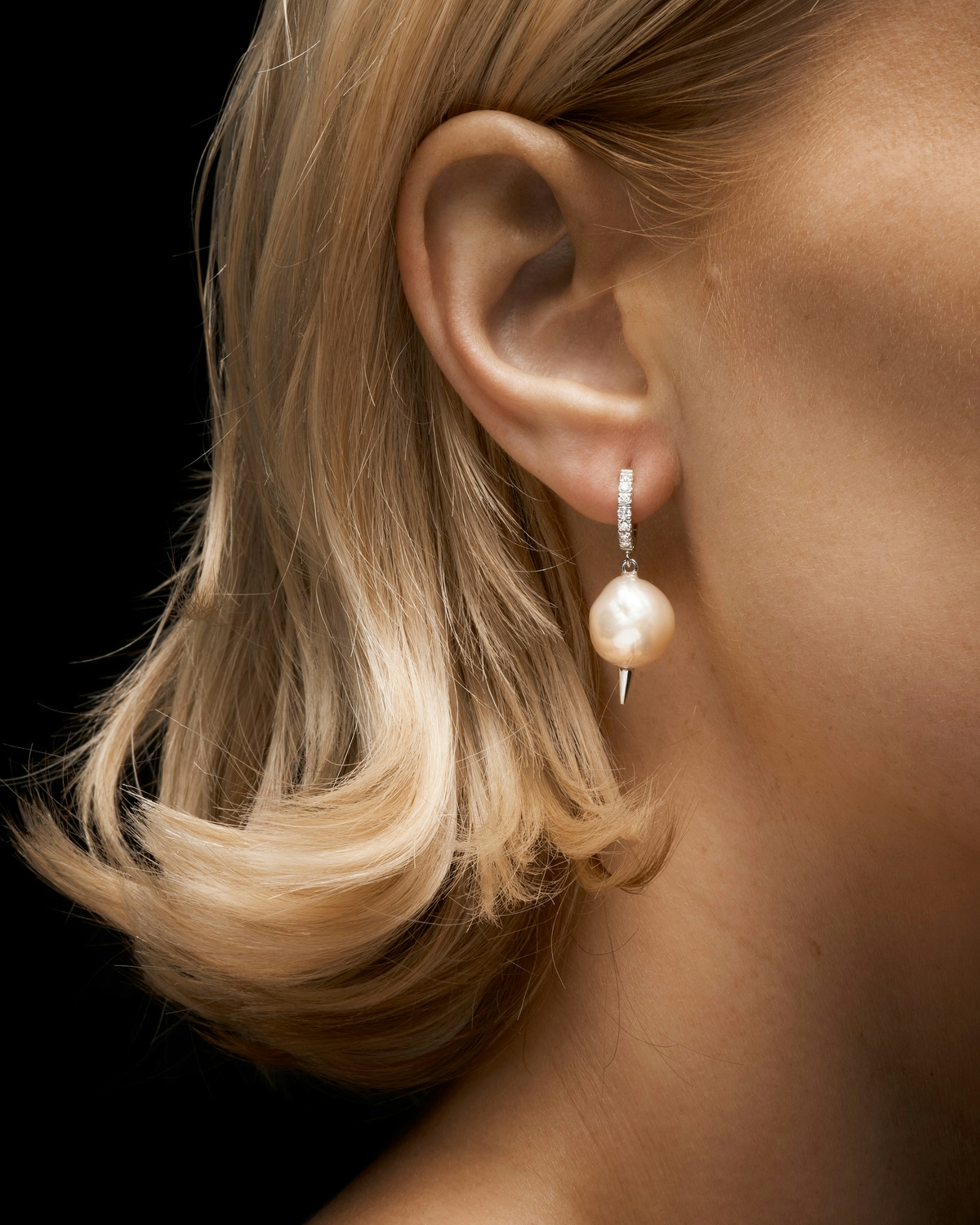 Pierced Pearl Diamond Earring-image-2