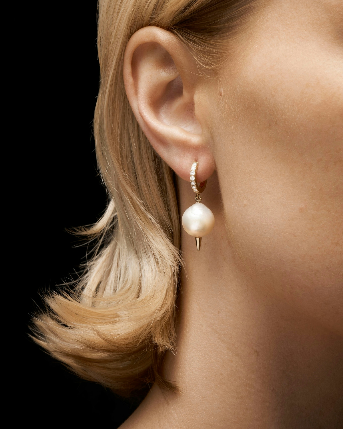 Pierced Pearl Diamond Earring-image-2