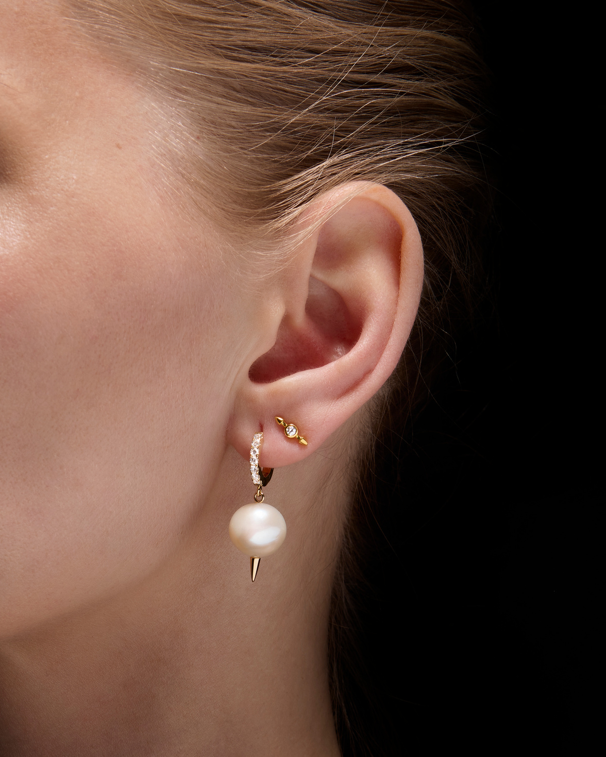 Pierced Pearl Diamond Earring-image-2